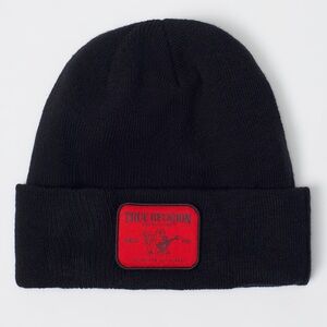 True Religion Knit Logo Patch Black Beanie